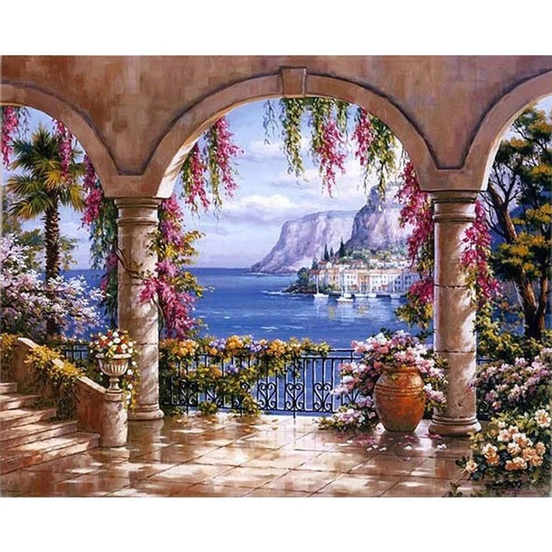 Wall Arch With Flowers Bloom Paint by Numbers