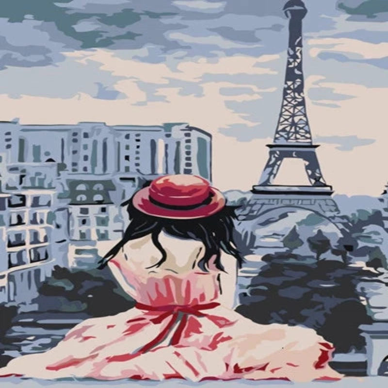 Girl In Eiffel Tower Paris Paint by Numbers Kit