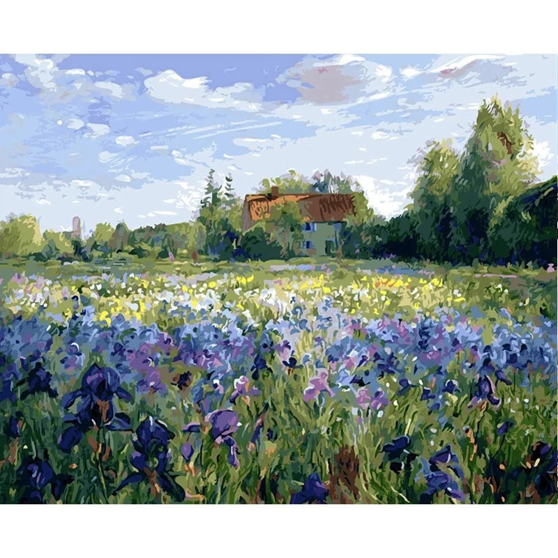 Lavender Flower Landscape Paint by Numbers