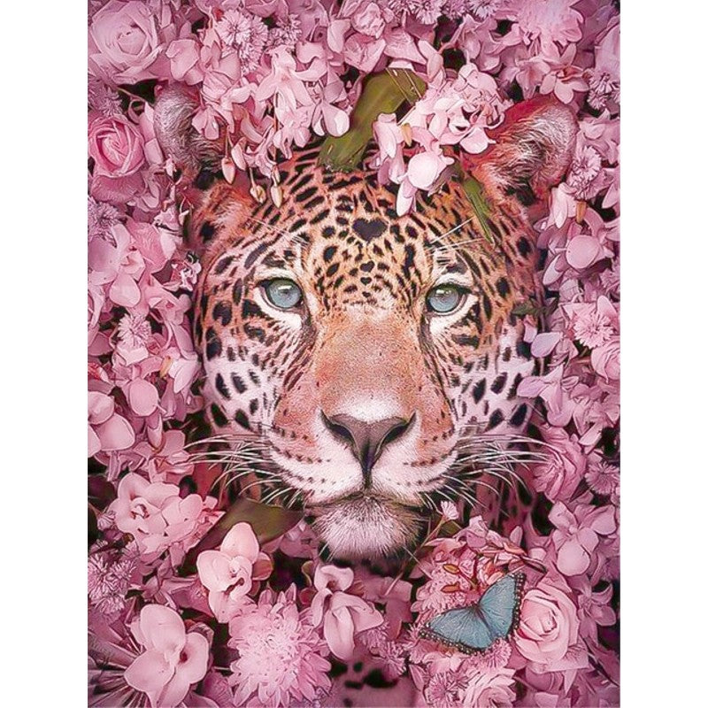 Feline Surrounded By Pink Flowers Paint By Numbers