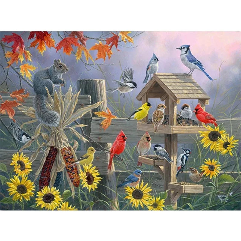 Sunflowers Squirrel And Birds In Autumn Paint by Numbers