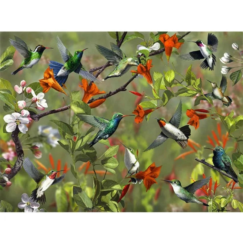 Hummingbirds And Flowering Trees Paint by Numbers