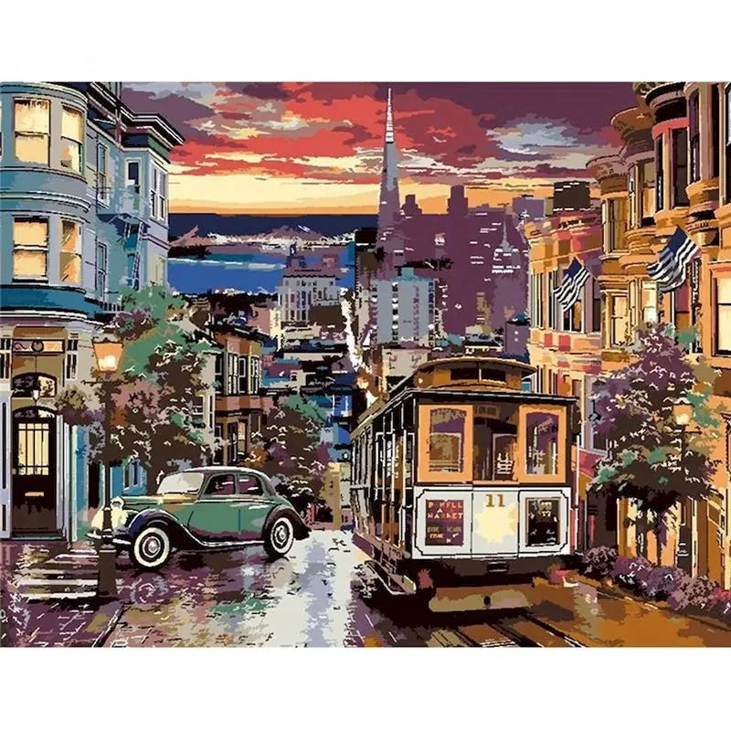Street In The City Scenery Paint by Numbers