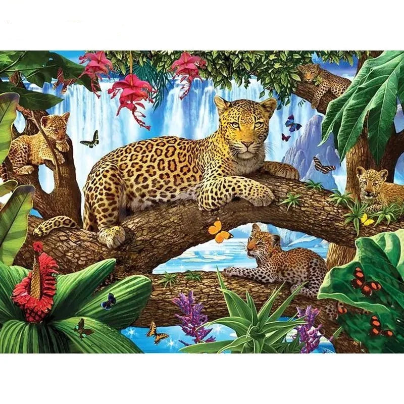 Leopards Family in a Tree Paint by Numbers