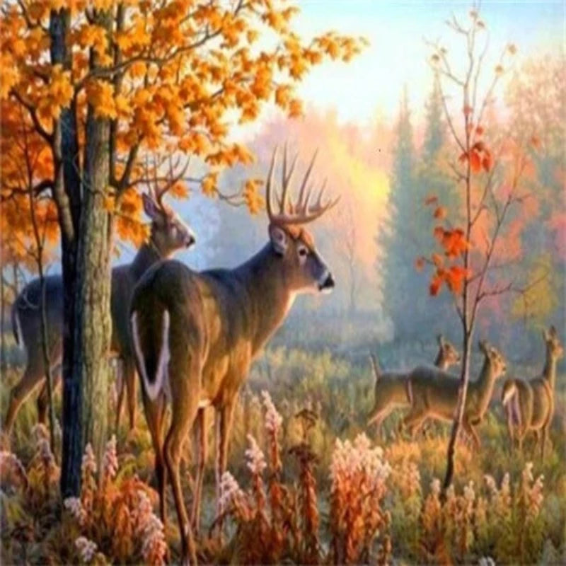 Deer Autumn Forest Scene Paint by Numbers