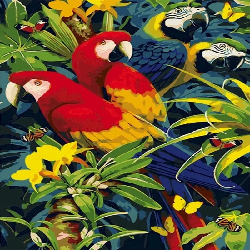 Tropical Parrot In Flowering Trees Paint by Numbers
