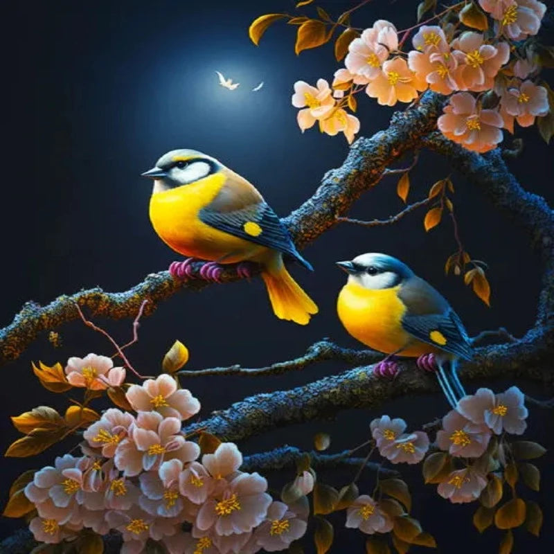 Small Birds Flowering Tree Paint by Numbers