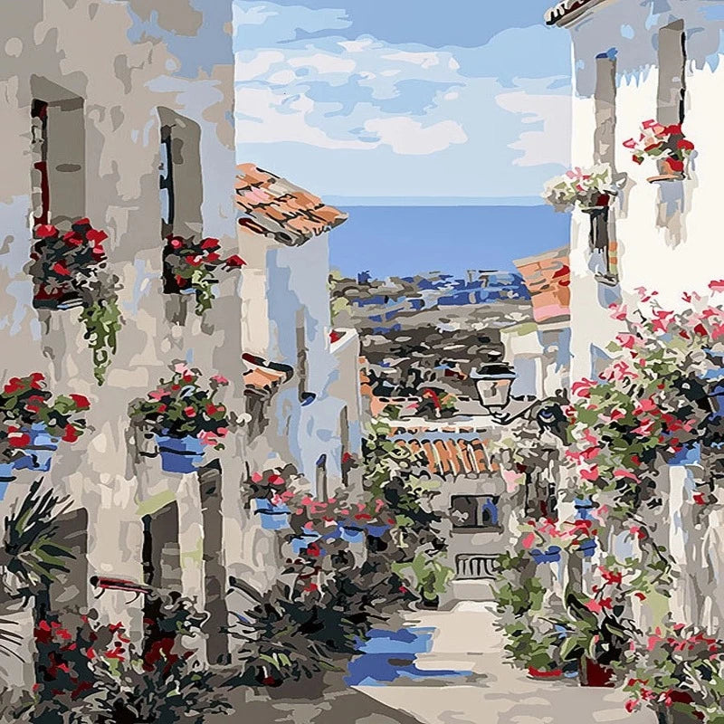 European Coastal City Buildings Paint by Numbers
