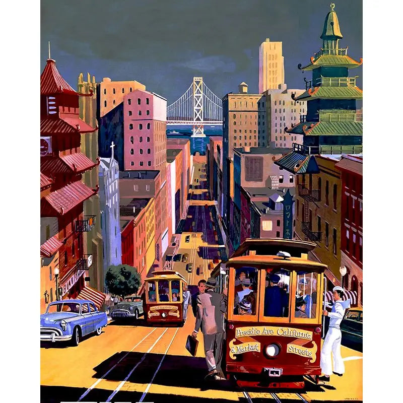 San Francisco City Street Vintage Bus Paint by Numbers