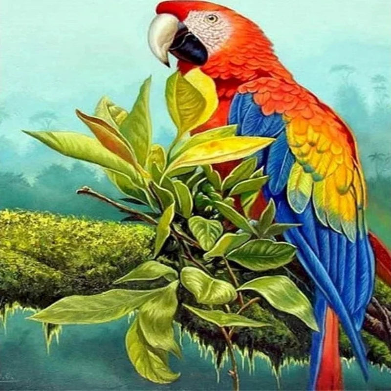Tropical Red Parrot In Tree Paint by Numbers