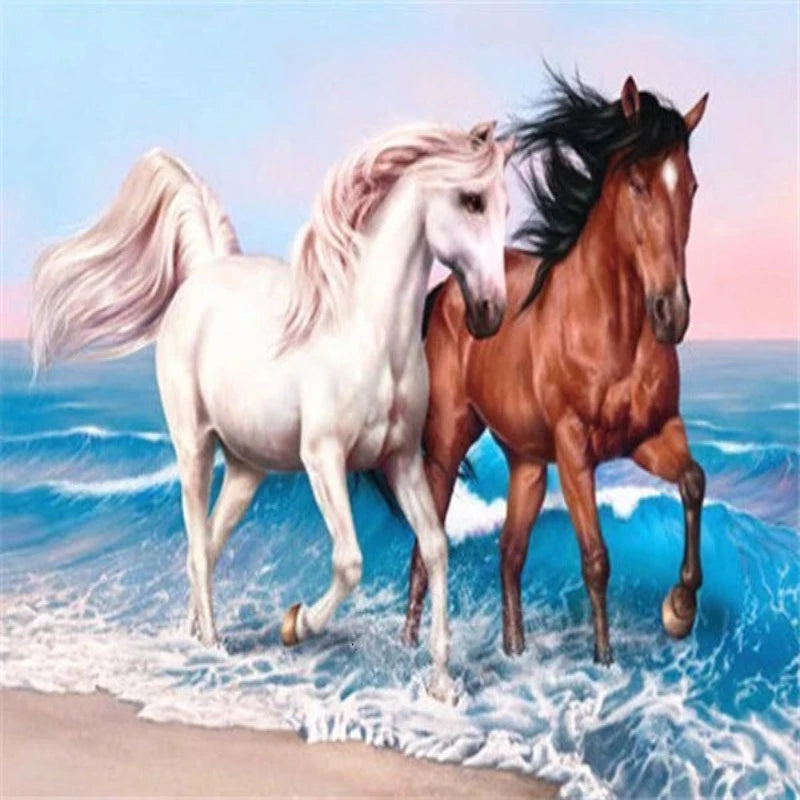 Horses Running In The Beach Paint by Numbers
