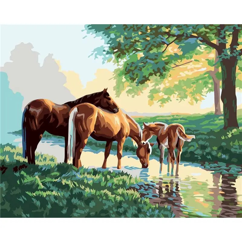 Horses Nature Life Landscape Paint by Numbers