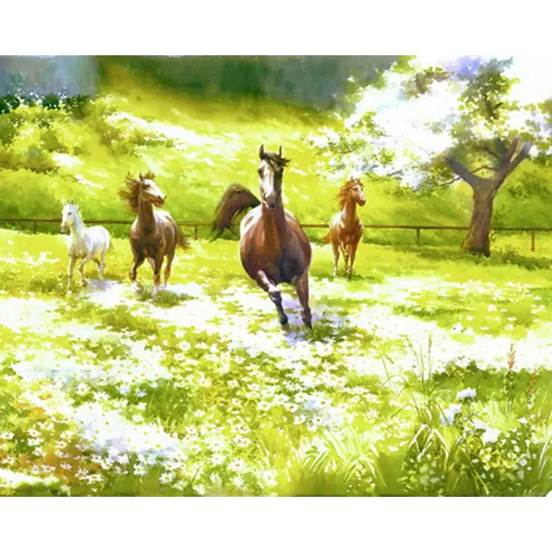 Flowering Grass Running Horses Paint by Numbers