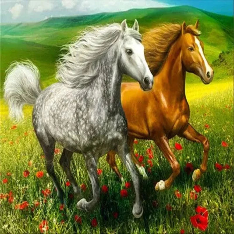 Spring Grass And Horses Paint by Numbers