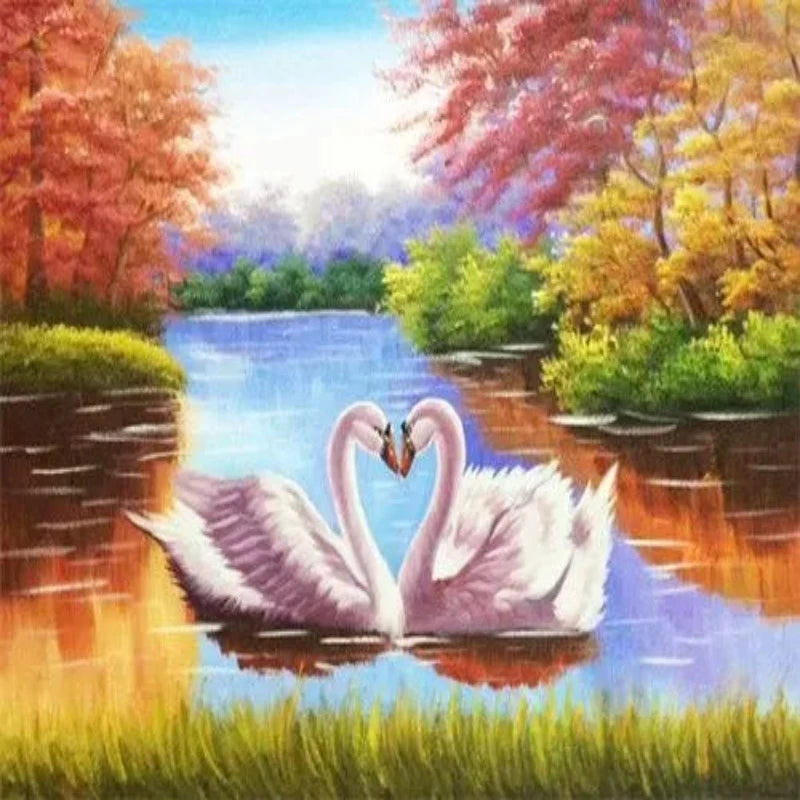 Lovers Swan In Autumn Paint by Numbers