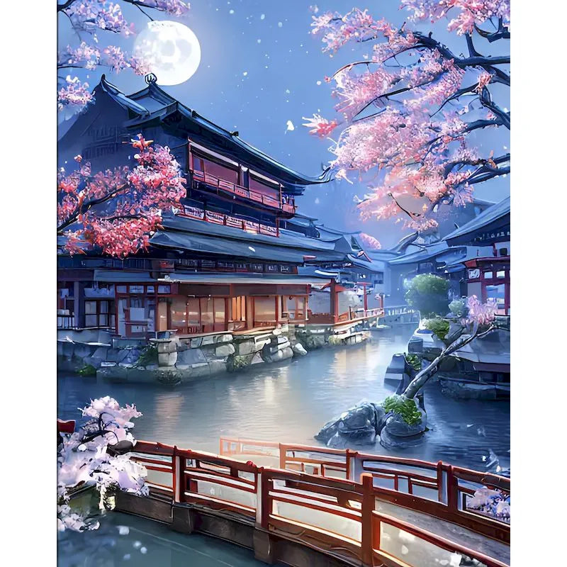 Japanese Shrine Cherry Blossom Paint by Numbers