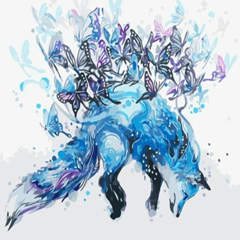 Blue Fox And Butterfly Abstract Paint by Numbers