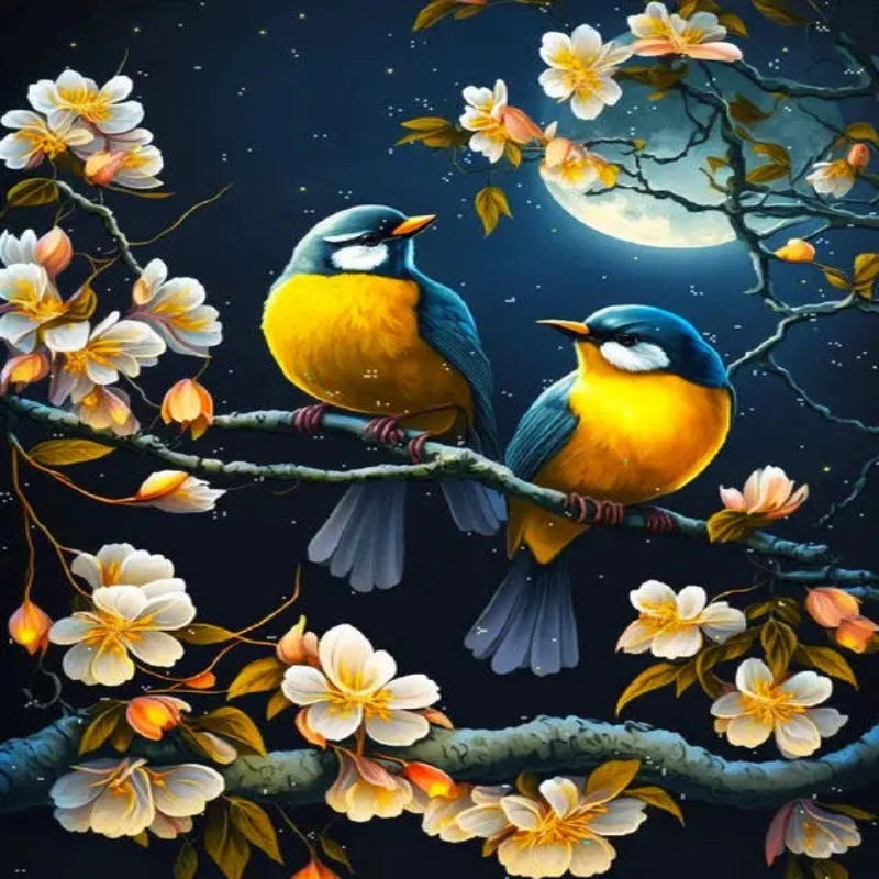 Flowers And Lovely  Birds Paint by Numbers
