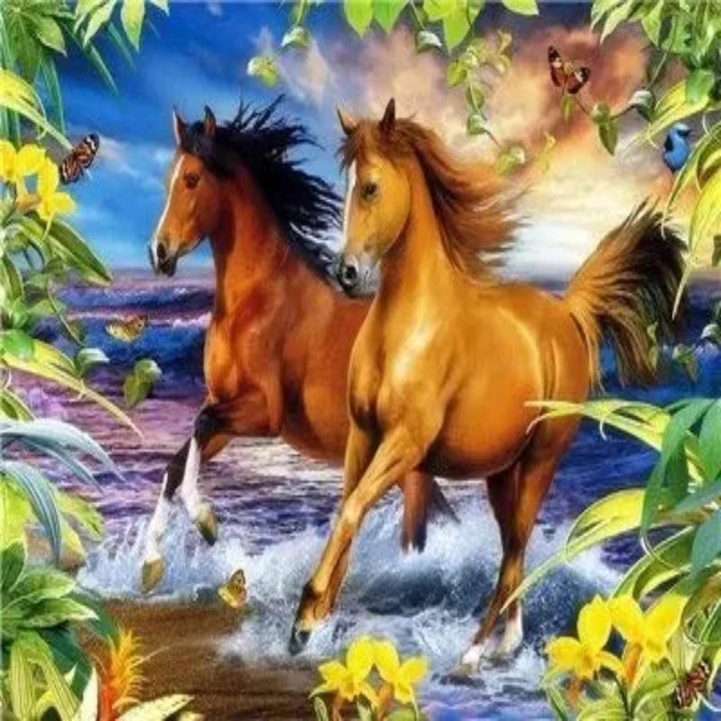 Horses In Surfing Beach Paint by Numbers