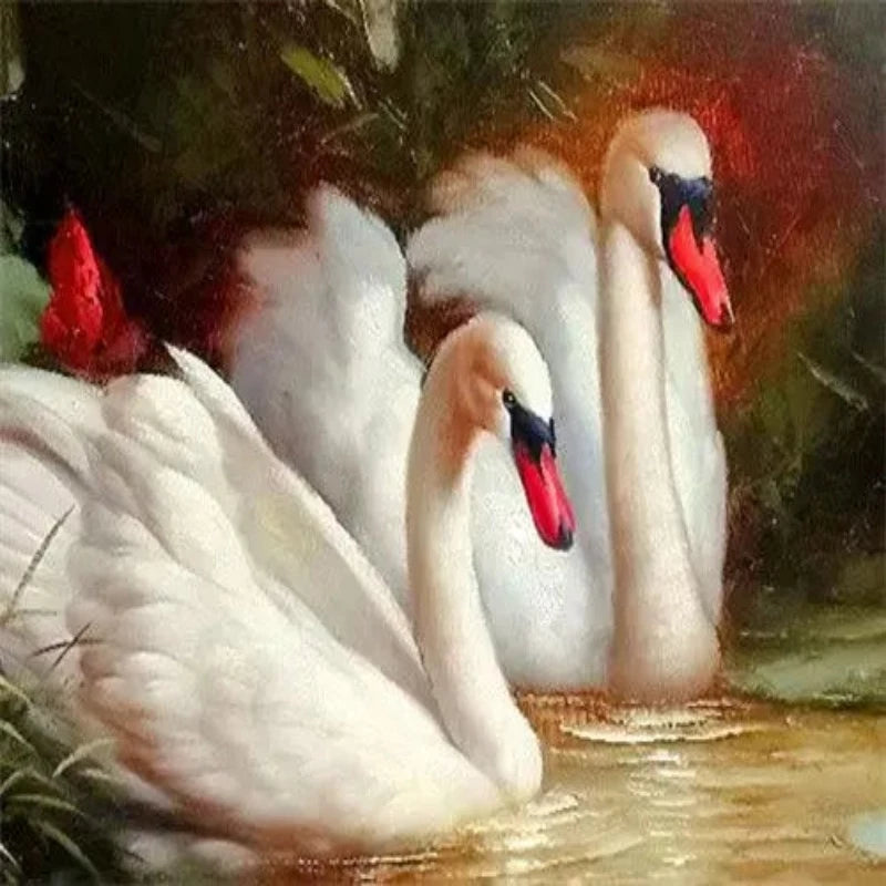 Lovely Couple Swan At Lake Paint by Numbers
