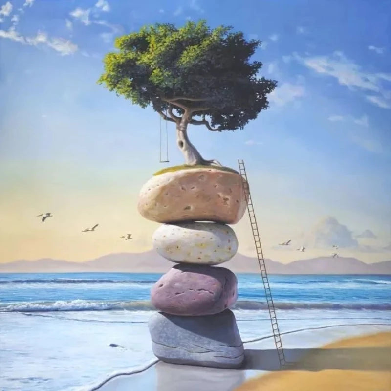The Tree Stone And Beach Paint by Numbers