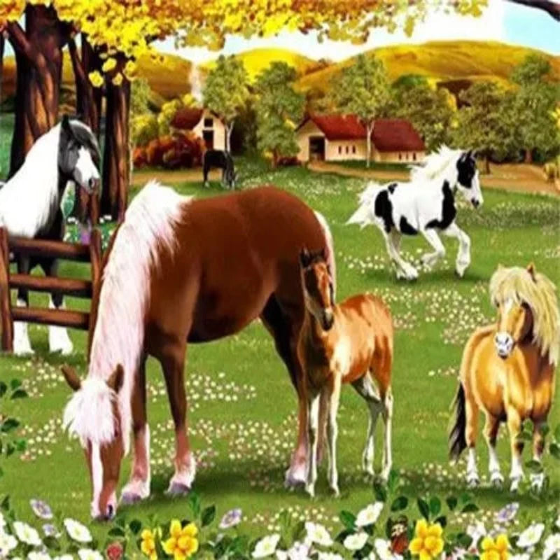 Beautiful Horses In Farm Paint by Numbers