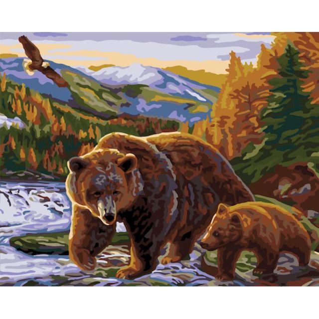 Learning to fish - Paint By Numbers Bear