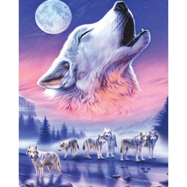 Wolf Pack and Full Moon Paint By Numbers