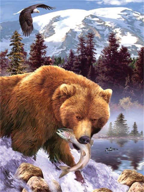 brown bear with fishing pole 3ft holding a Rod (Fish SOLD Separate) Not to mention Bear Catches a Fish with
