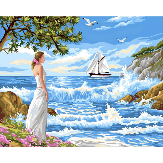 Woman And Sailboat Paint By Numbers
