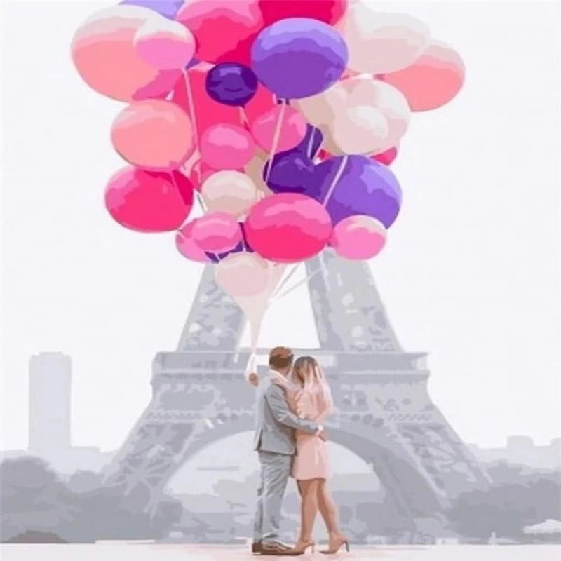 Lovers Balloon At Eiffel Tower Paint by Numbers