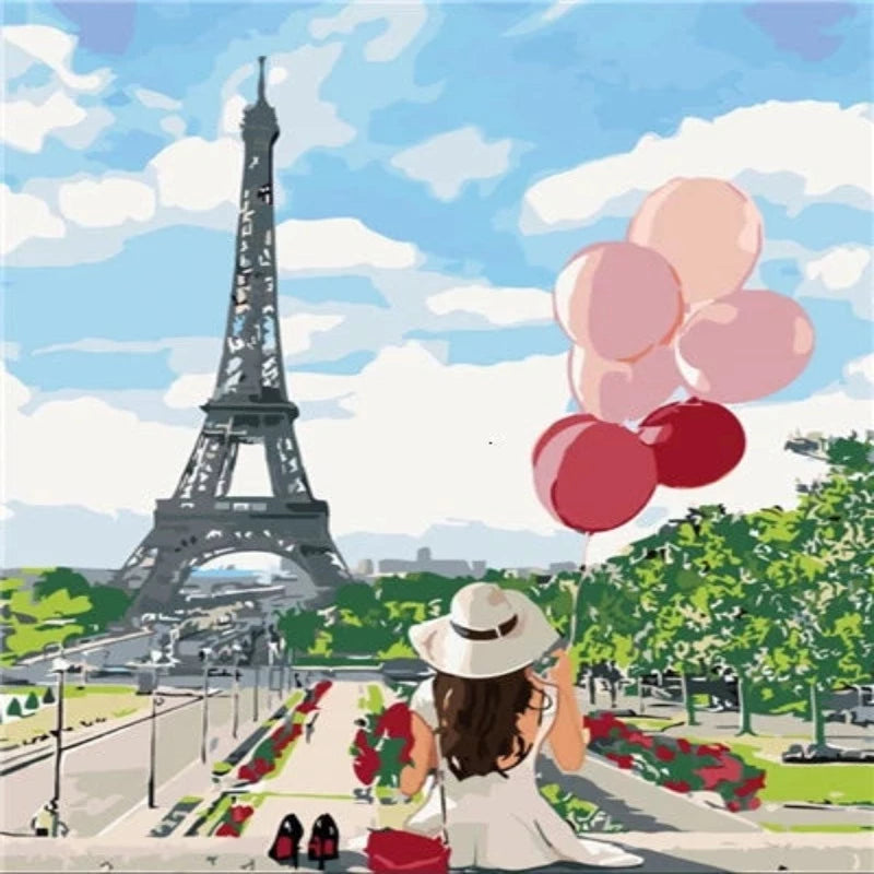 Balloon Girl At Eiffel Tower Paint by Numbers