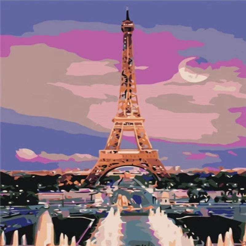Night Scene At Eiffel Tower Paint by Numbers 