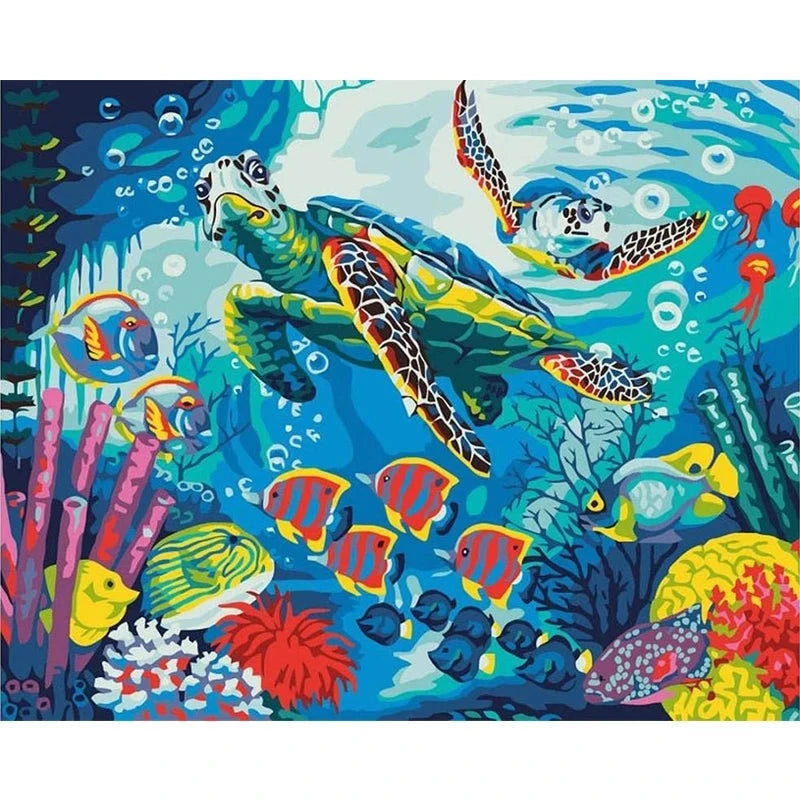 Underwater Turtle Fish and Coral Paint by Numbers 