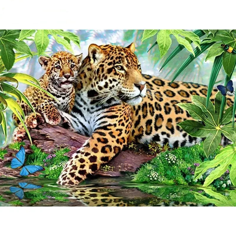 Mother And Baby Leopard In Forest Paint by Numbers