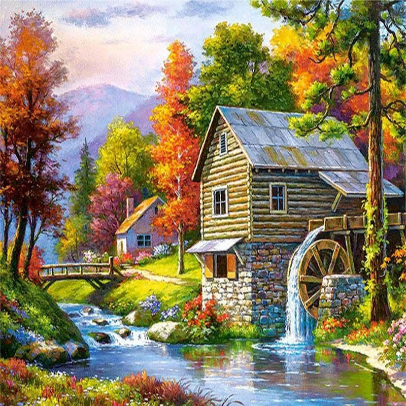 Peaceful Cottage Landscape Paint by Numbers 