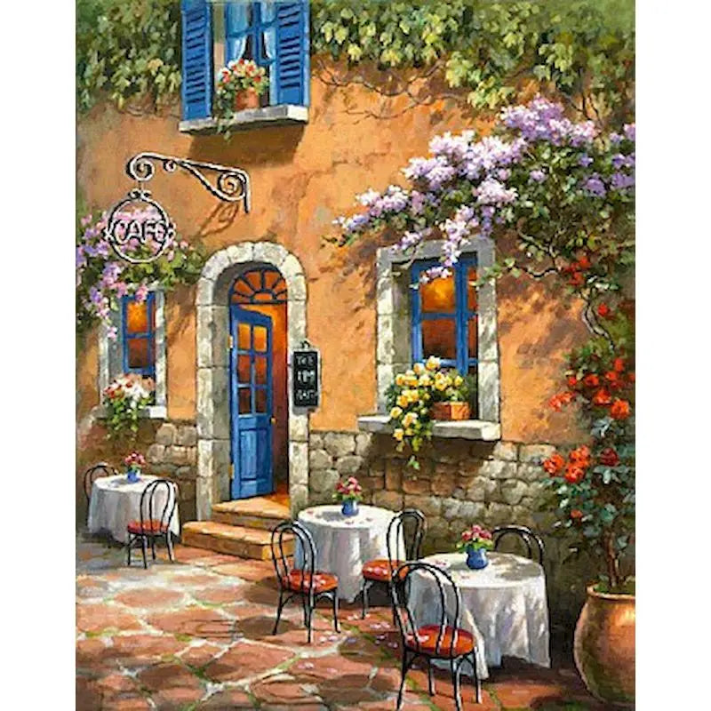 Outdoor Coffee Shop Landscape Paint by Numbers 