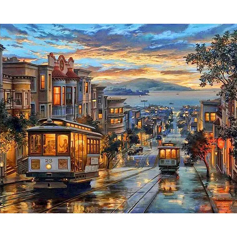 City Street At Sunset Paint by Numbers 