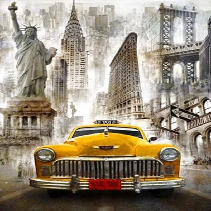 New York Street Vintage Car Paint by Numbers 
