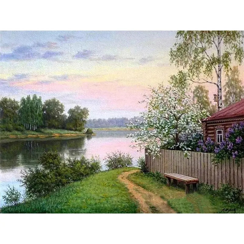 Lake Farm House Scenery Paint by Numbers 