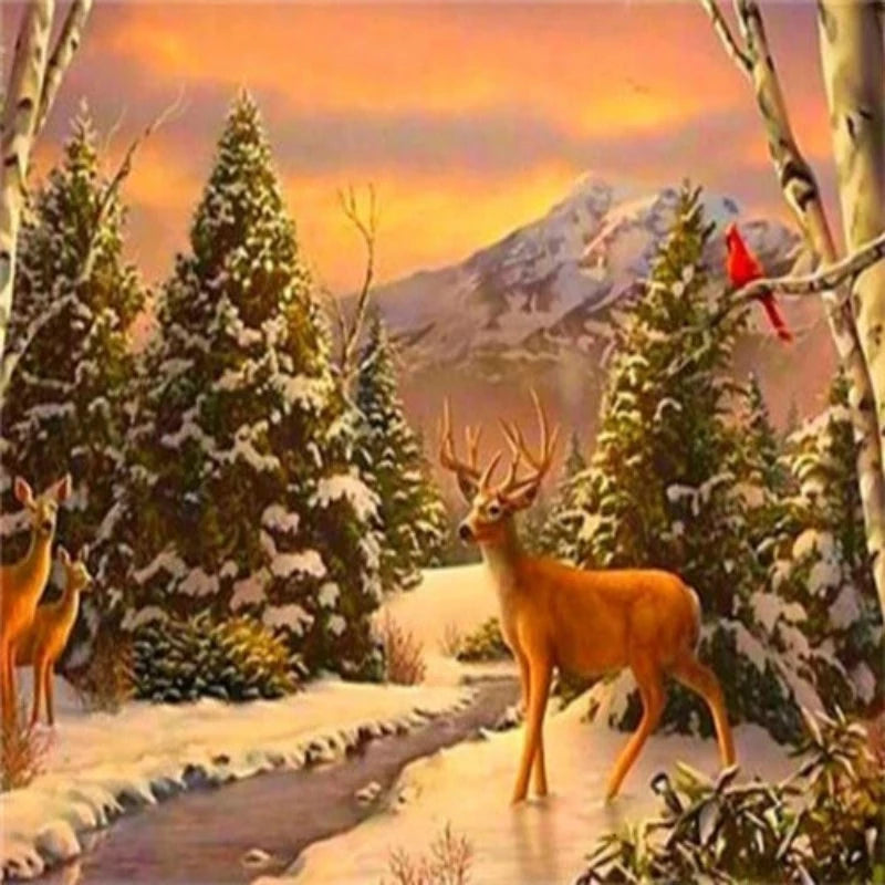 Deer Forest Snow Paint by Numbers 