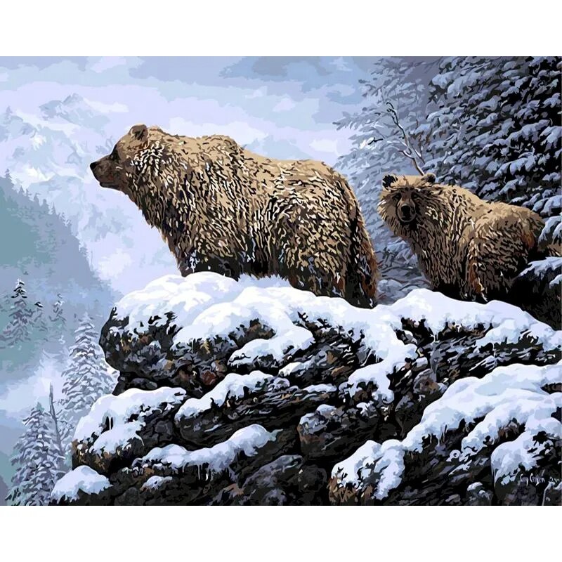 Bears On A Ledge Paint by Numbers