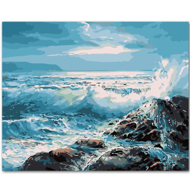 Big Waves Rocky Beach Paint by Numbers