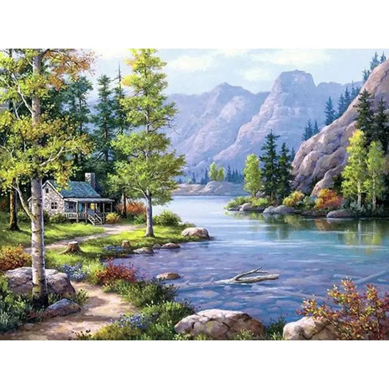 River Mountains Fairy Landscape Paint by Numbers 