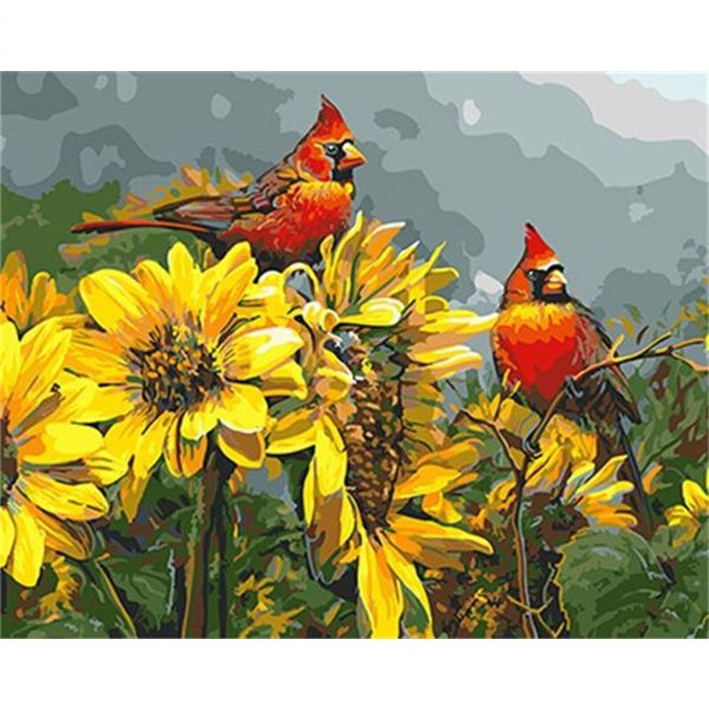 Red Birds On Sunflowers Paint By Numbers Kit