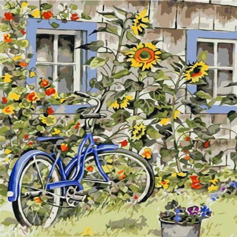 Bicycle On Sunflower Farm Paint by Numbers 