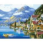 Village Lake Mountain Landscape Paint by Numbers 