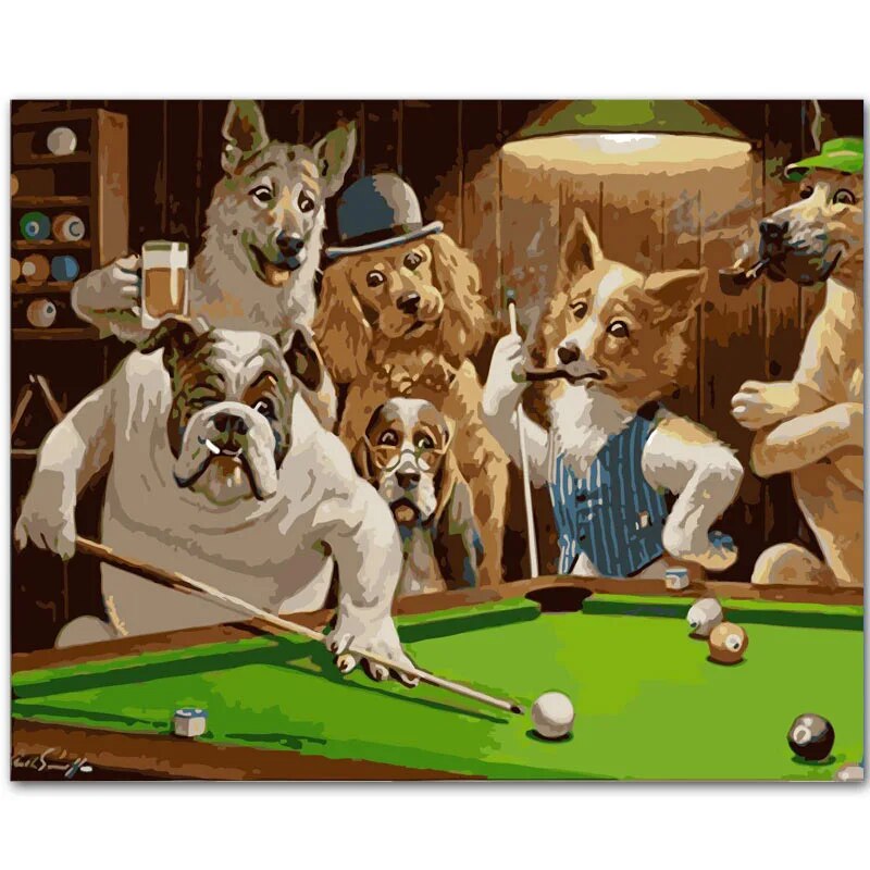 Dogs Playing Pool Paint By Numbers Kit