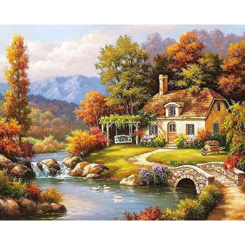 Chalet Near A River Paint By Numbers Kit