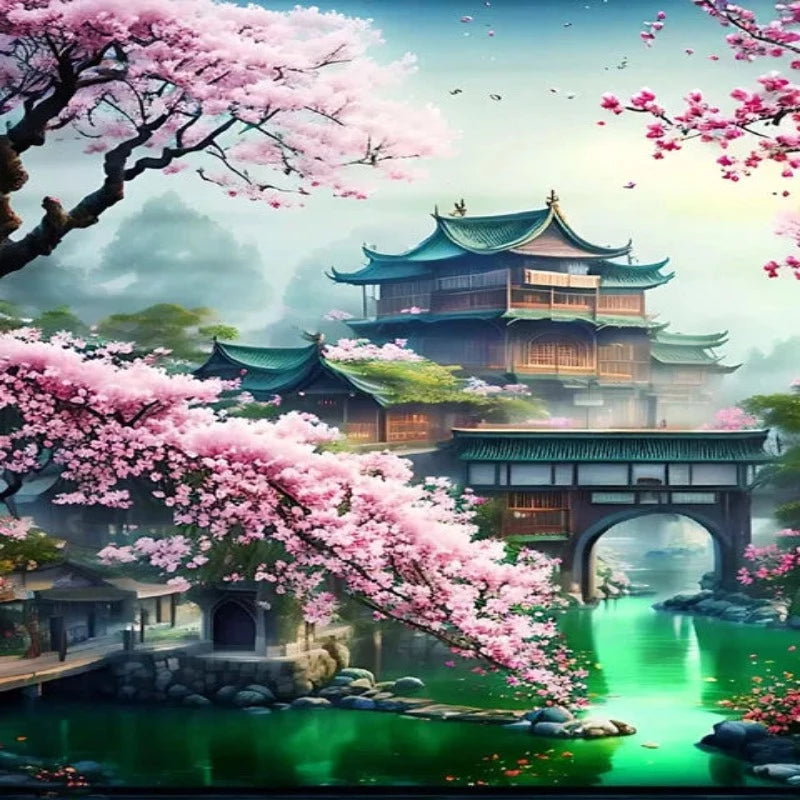Japanese Garden Traditional House Paint by Numbers 
